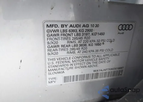 2021 Audi Q7 Premium 45 Tfsi Quattro Tiptronic из США, поврежденный, VIN WA1AJAF7XMD018087